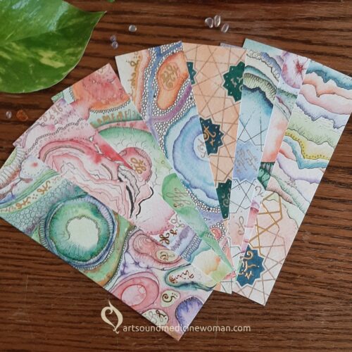 set of 8 Cells & Light bookmarks displayed in the shape of a fan